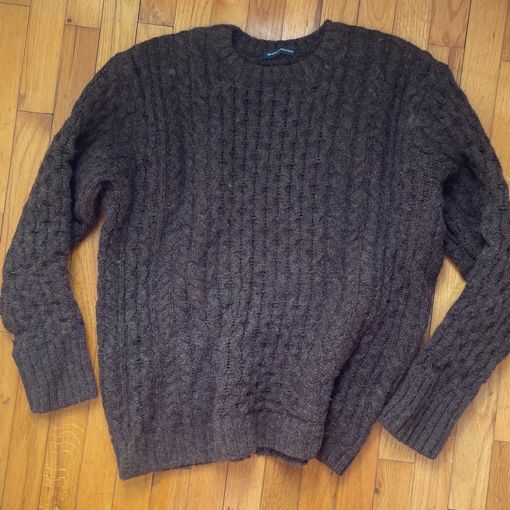 Brandy Melville Chocolate Brown Cable Knit Sweater, wool